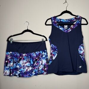 NWOT Fila Blue Floral Marble Activewear Pickleball Set with Skirt and Tank Top